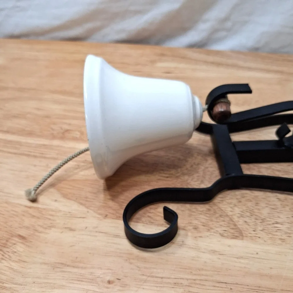 Vintage Wrought Iron And Porcelain Farmhouse Decor Dinner Bell